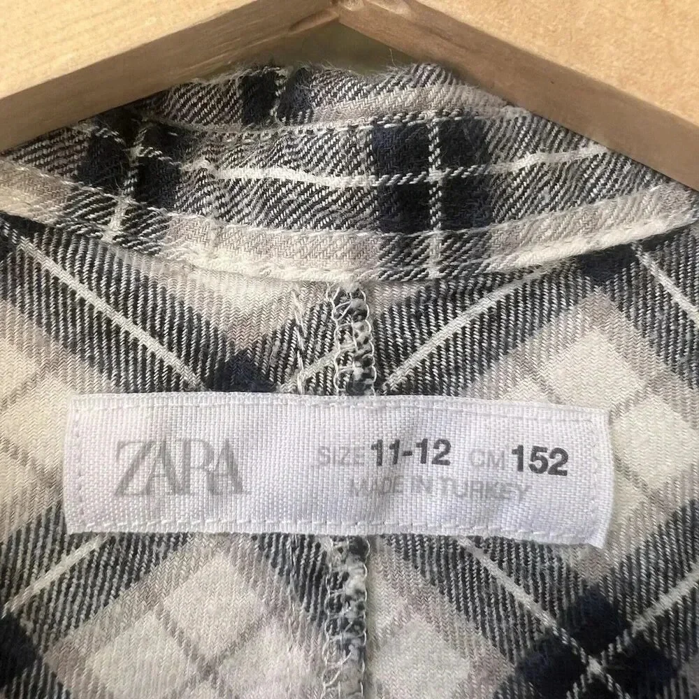 Zara Kids Size 11-12 Plaid  Check‎ Shirt Button Down Cotton Black White